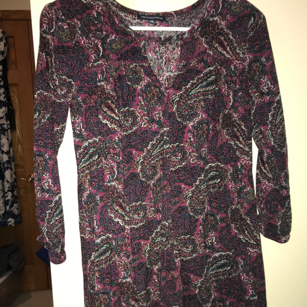 A.E. Purple/Maroon Boho Long Sleeve Dress